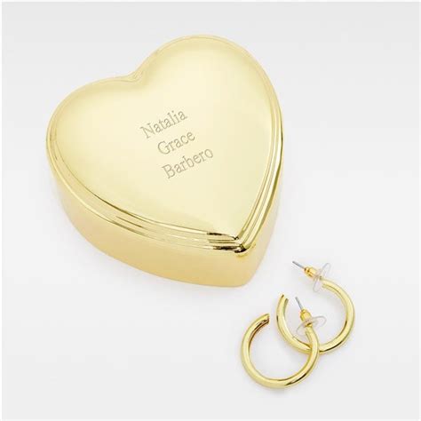 Kittenish Engraved Heart Box and Small Metal Hoop Set